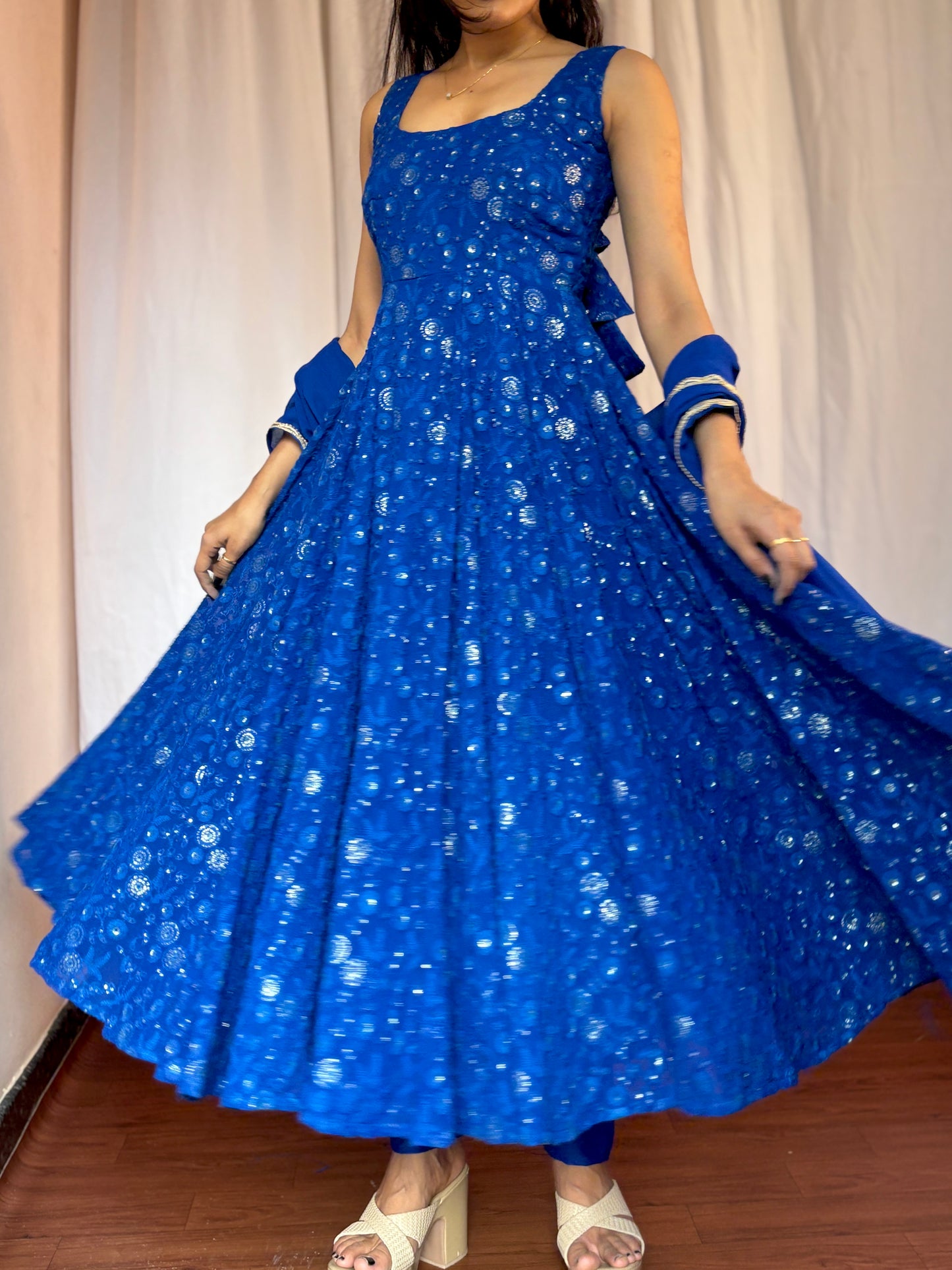 Royal blue embroidered Anarkali set