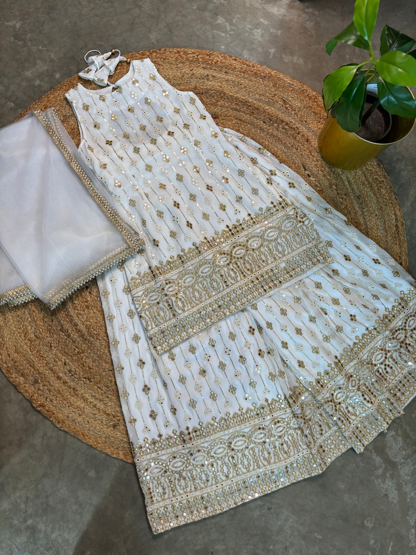 Ivory, embroidery and sequin work kurta palazzo set