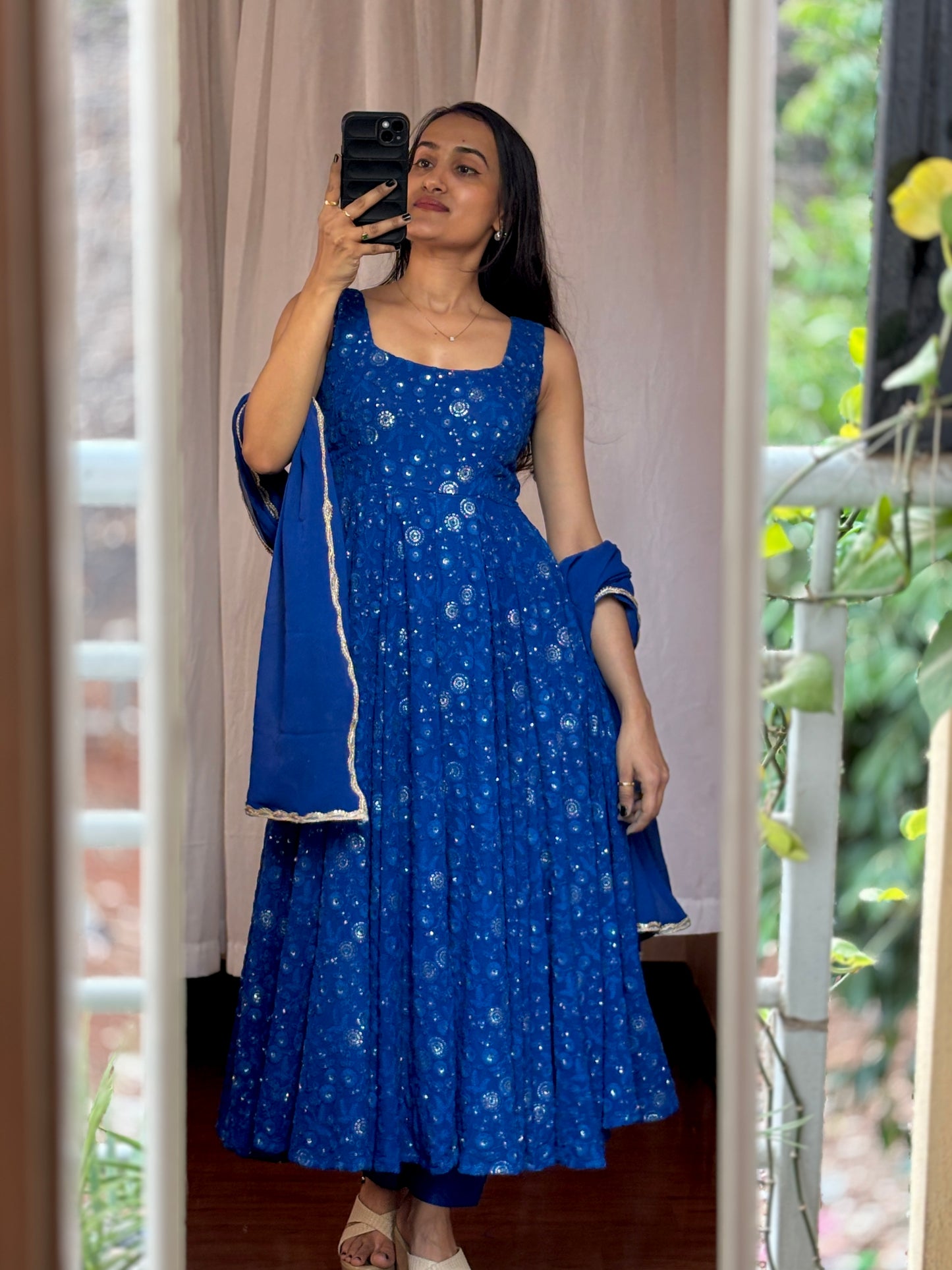 Royal blue embroidered Anarkali set