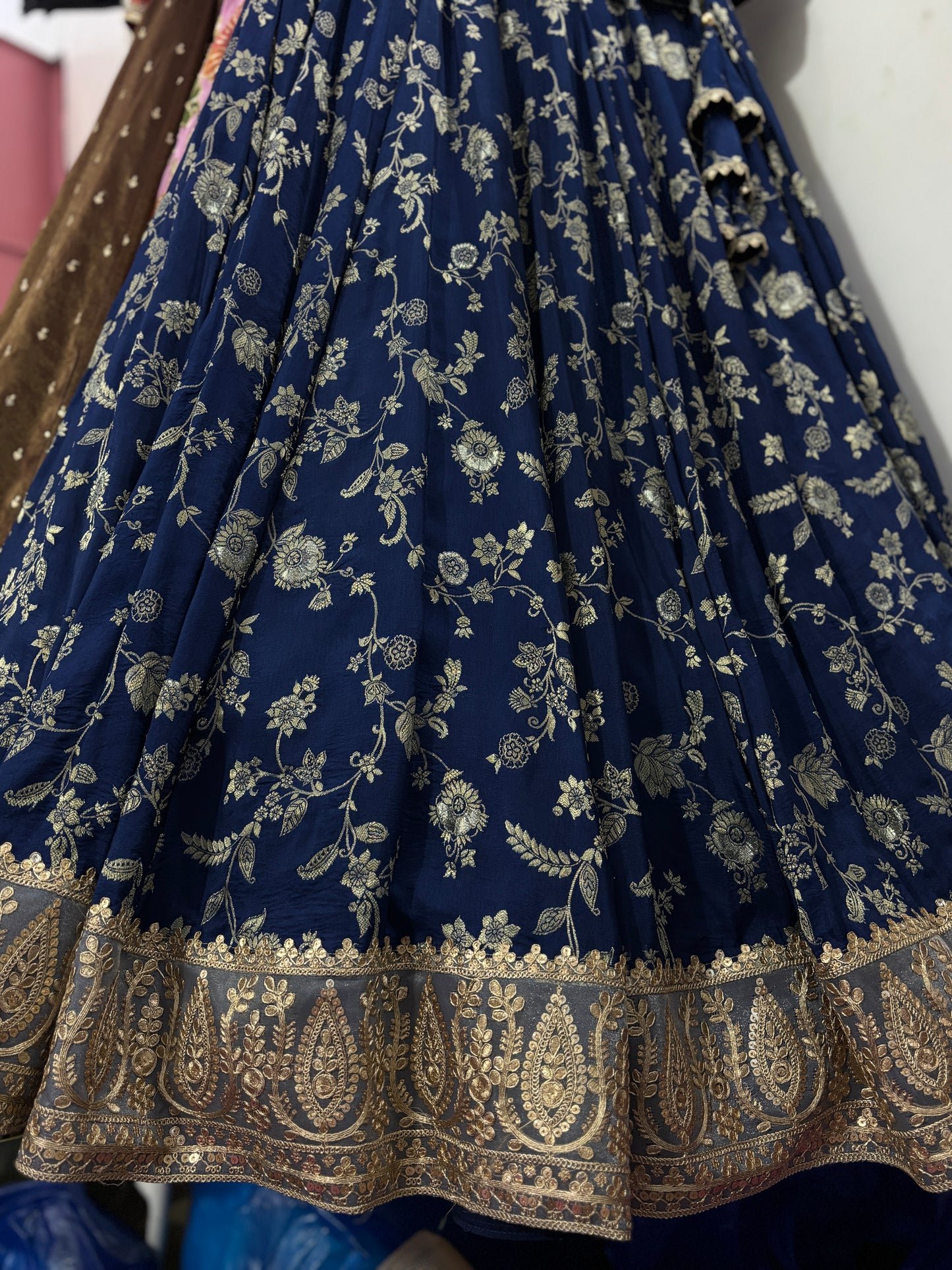 Navy blue silk lehenga set with handwork blouse