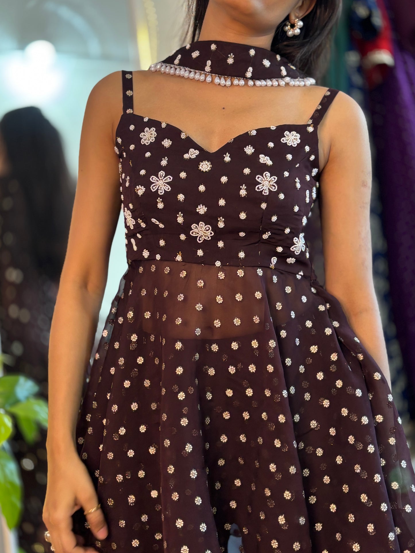Coffee brown handwork peplum sharara set