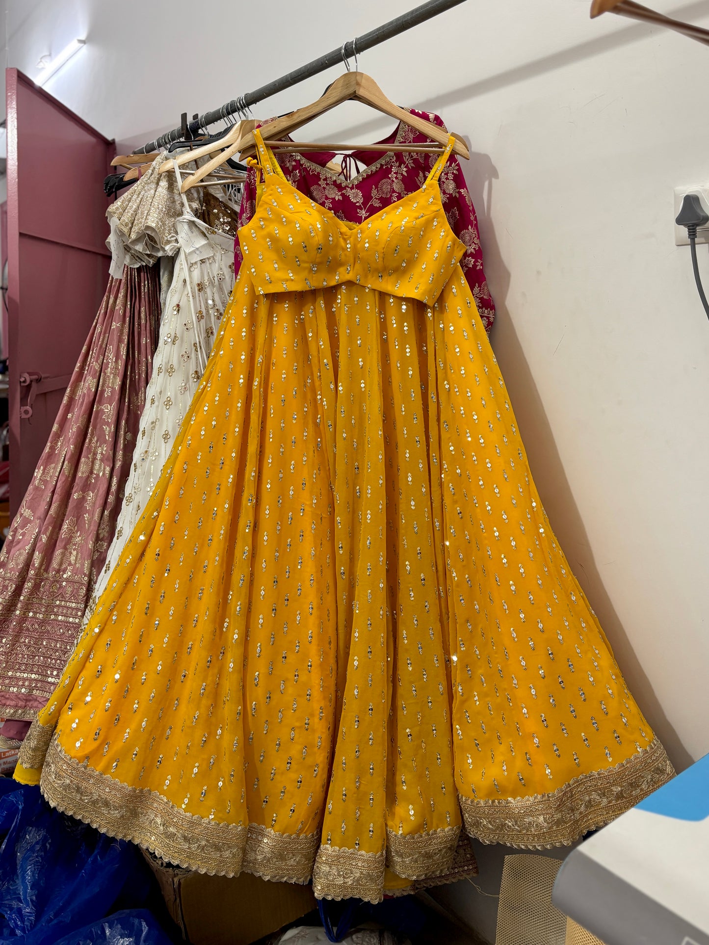 Yellow sequin work lehenga set