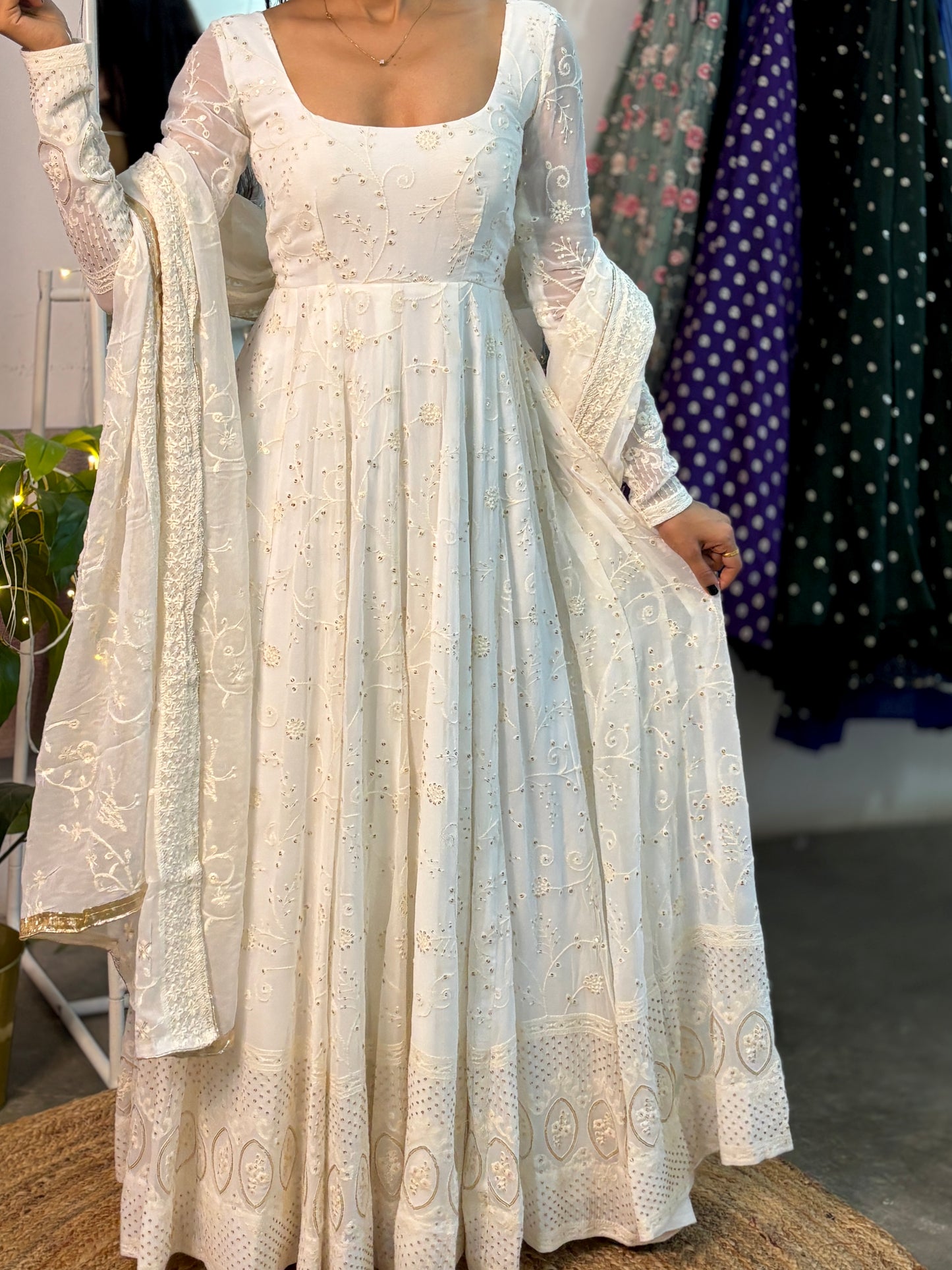 Meera off white Anarkali set