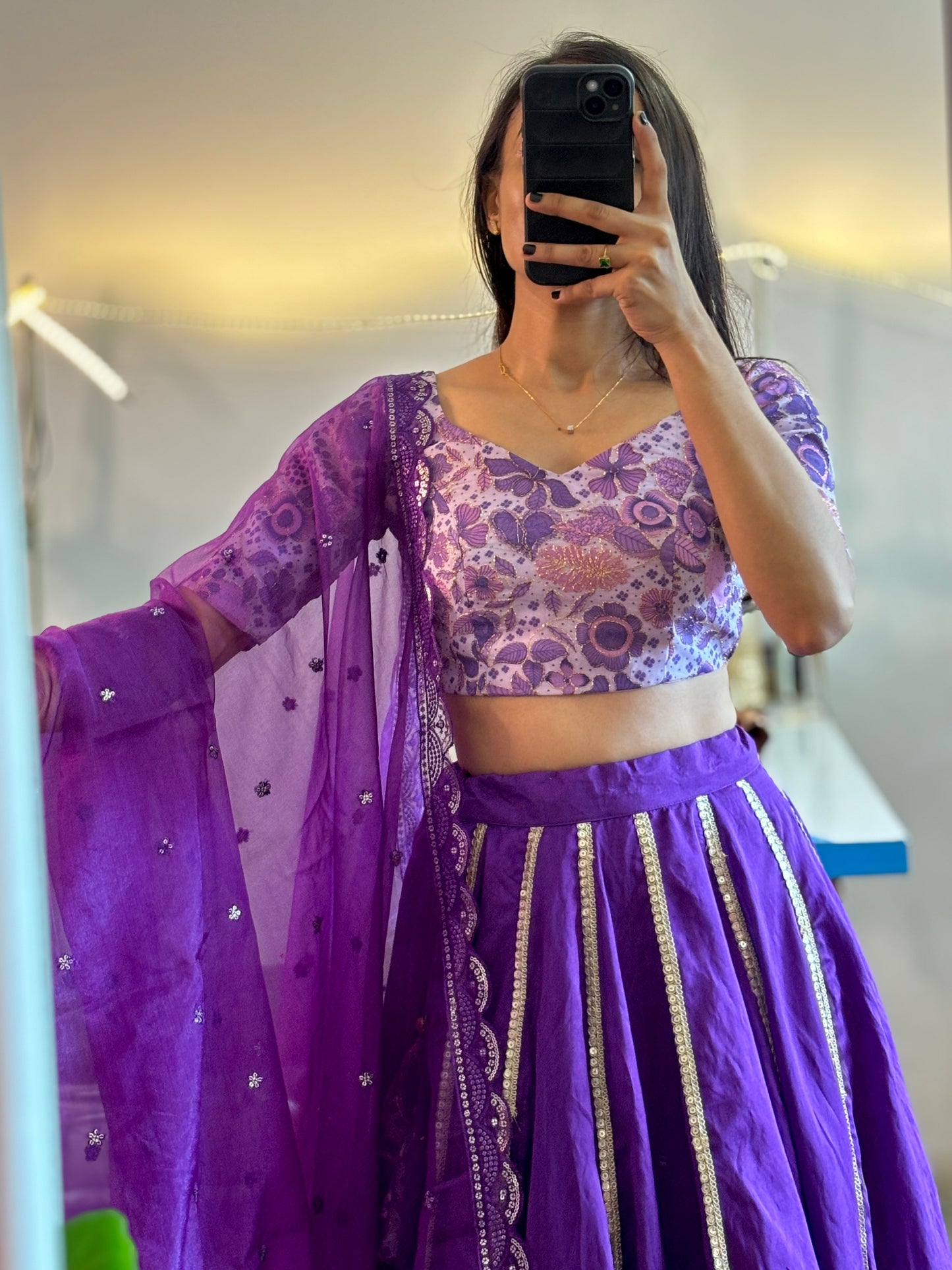 Purple chanderi lehenga set
