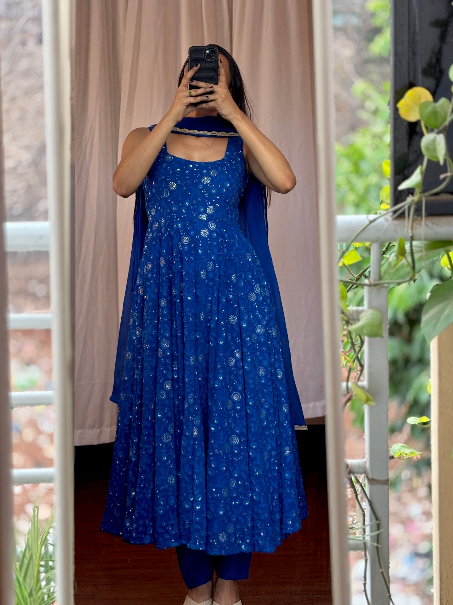 Royal blue embroidered Anarkali set