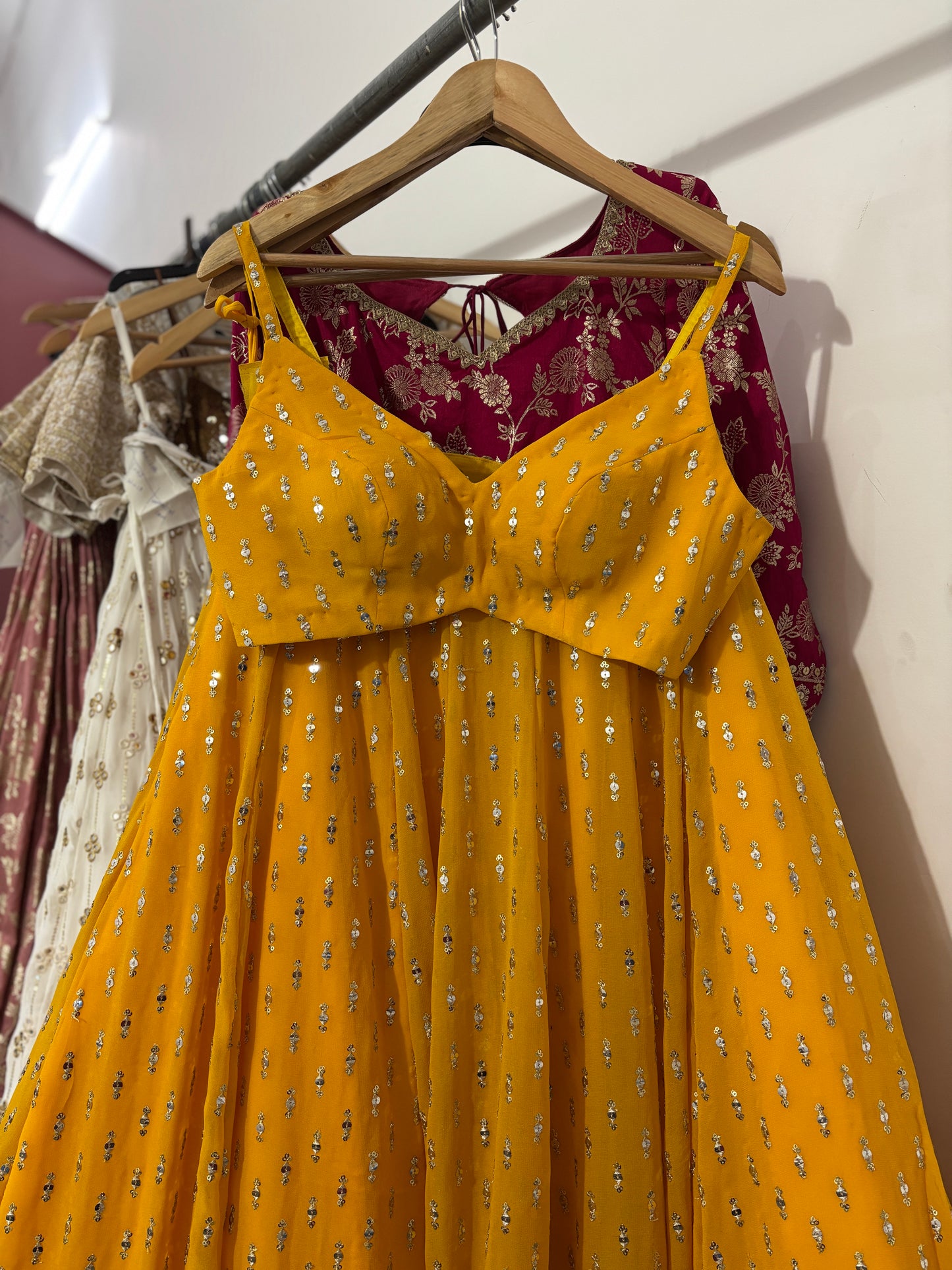 Yellow sequin work lehenga set