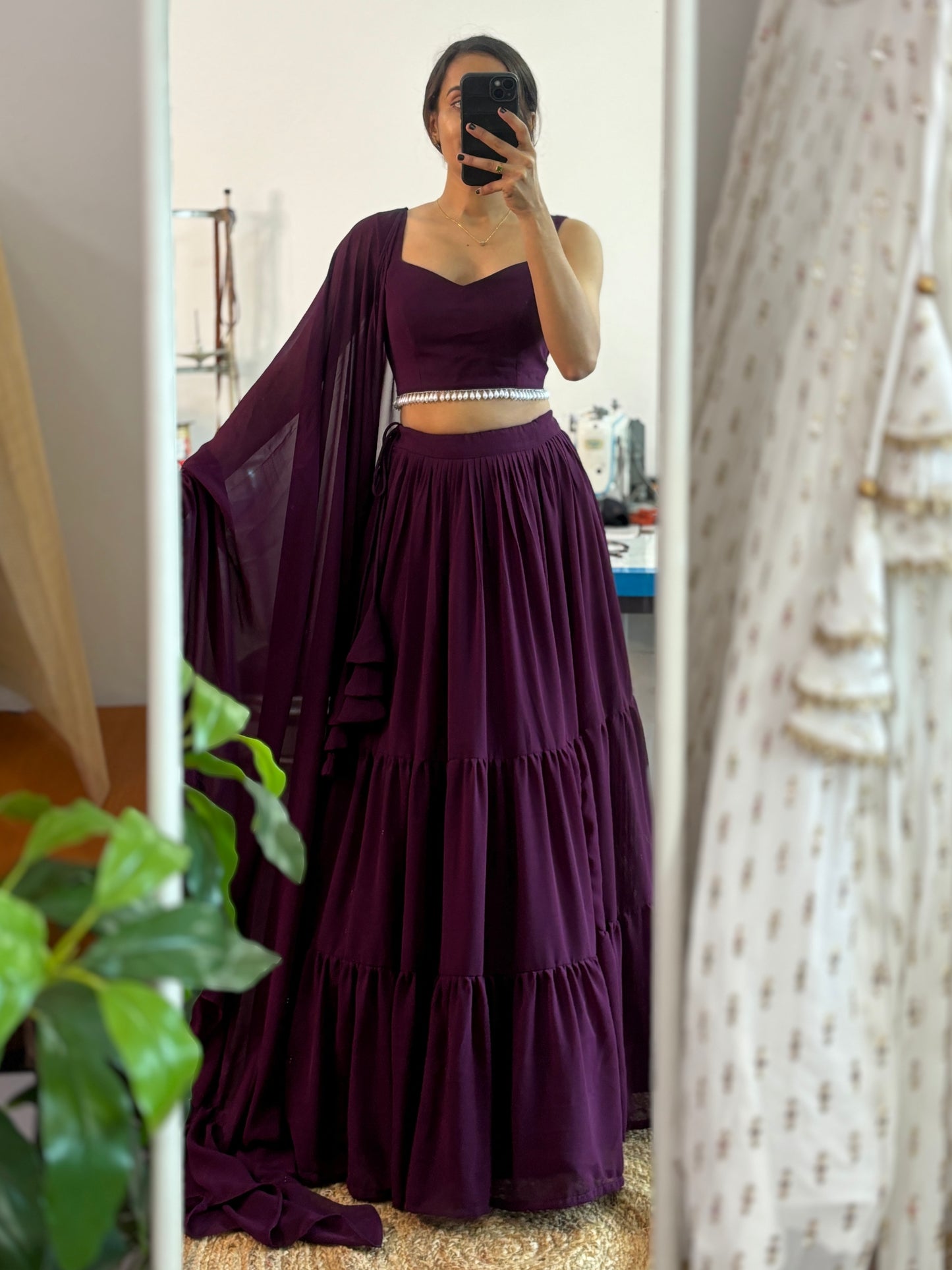Plum georgette tiered Lehenga set