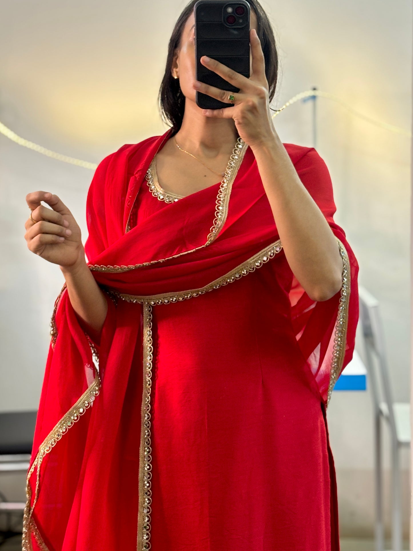 Red chanderi kurta suit set