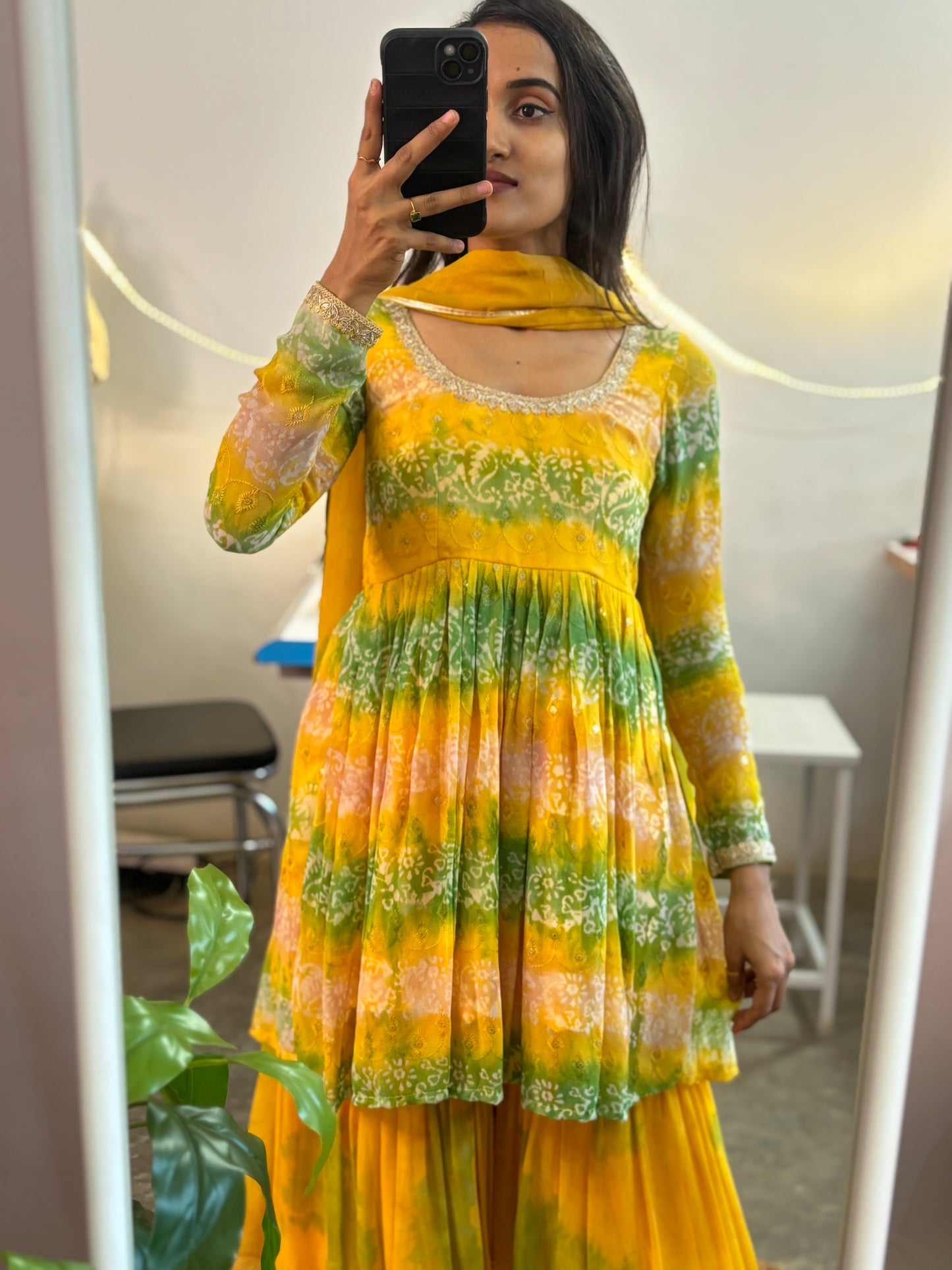 Yellow-green sharara suit set