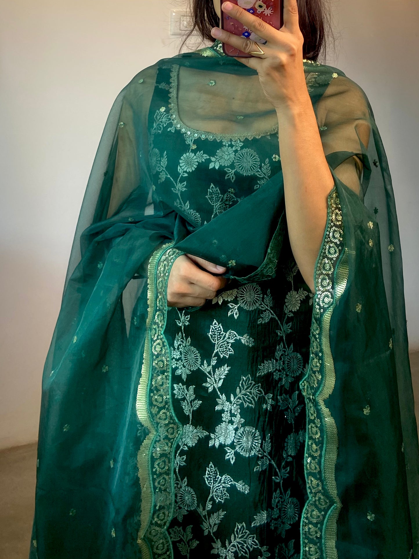 Green Banarasi suit set