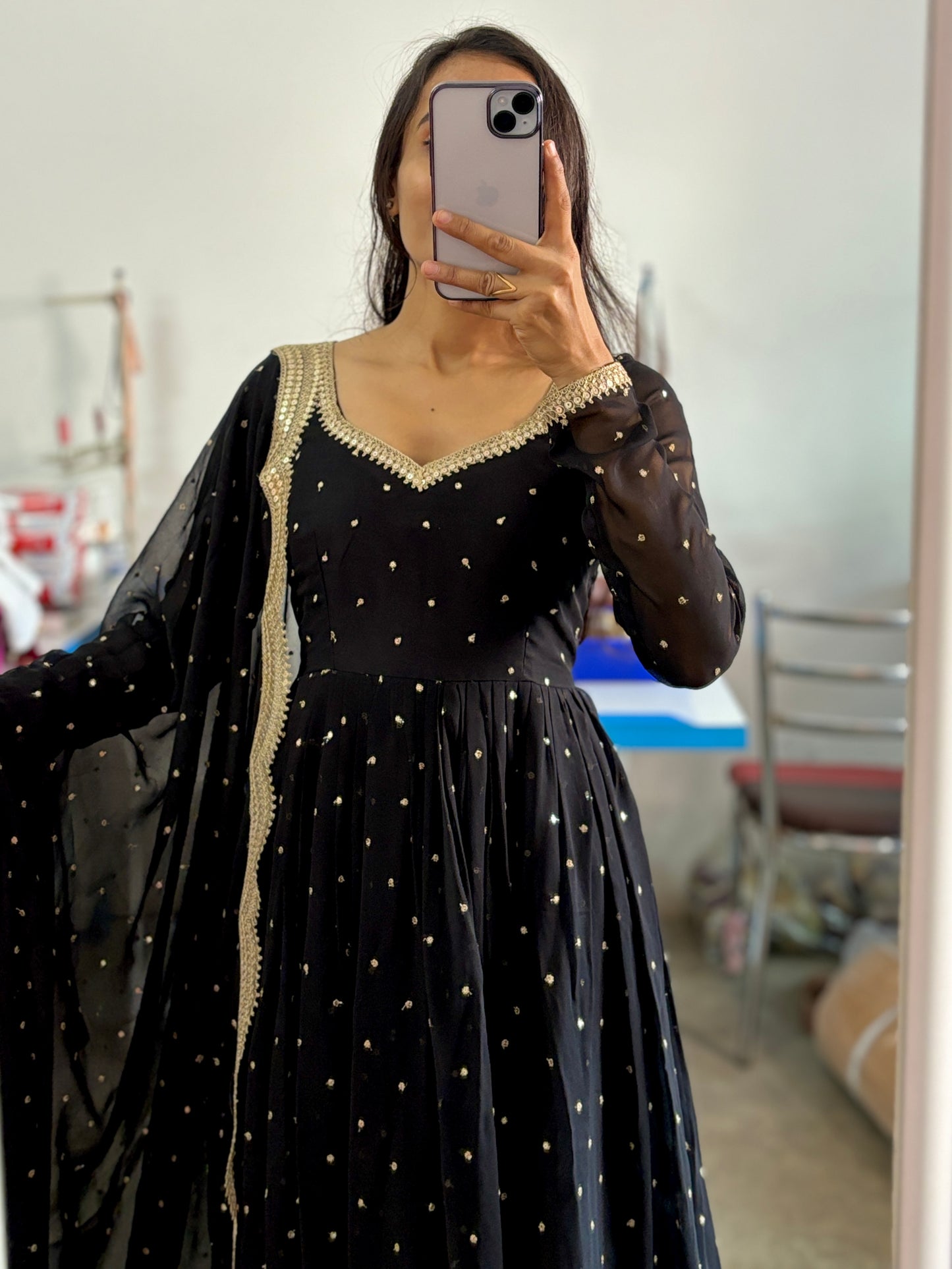 Black sequinned Anarkali set