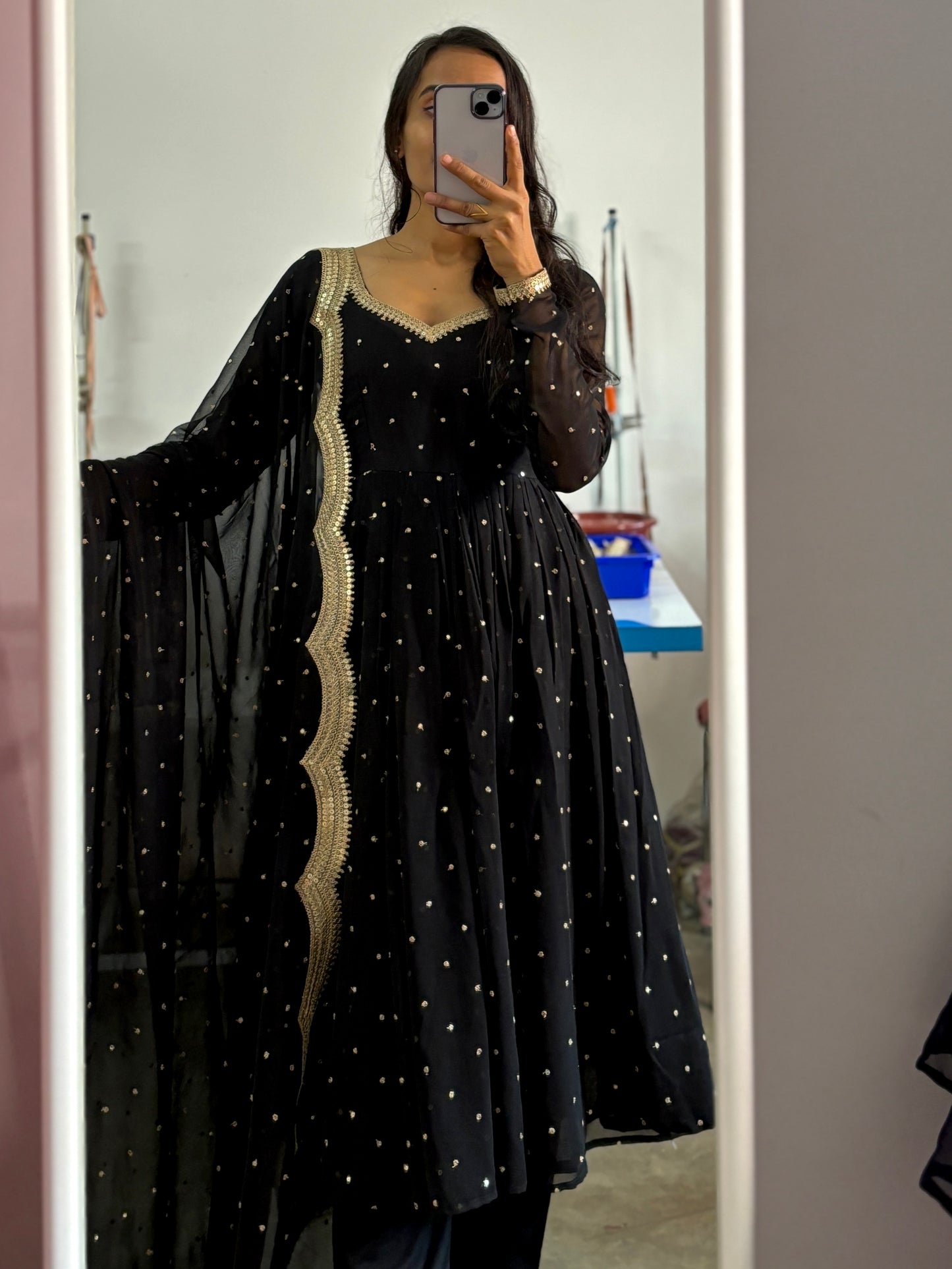 Black sequinned Anarkali set