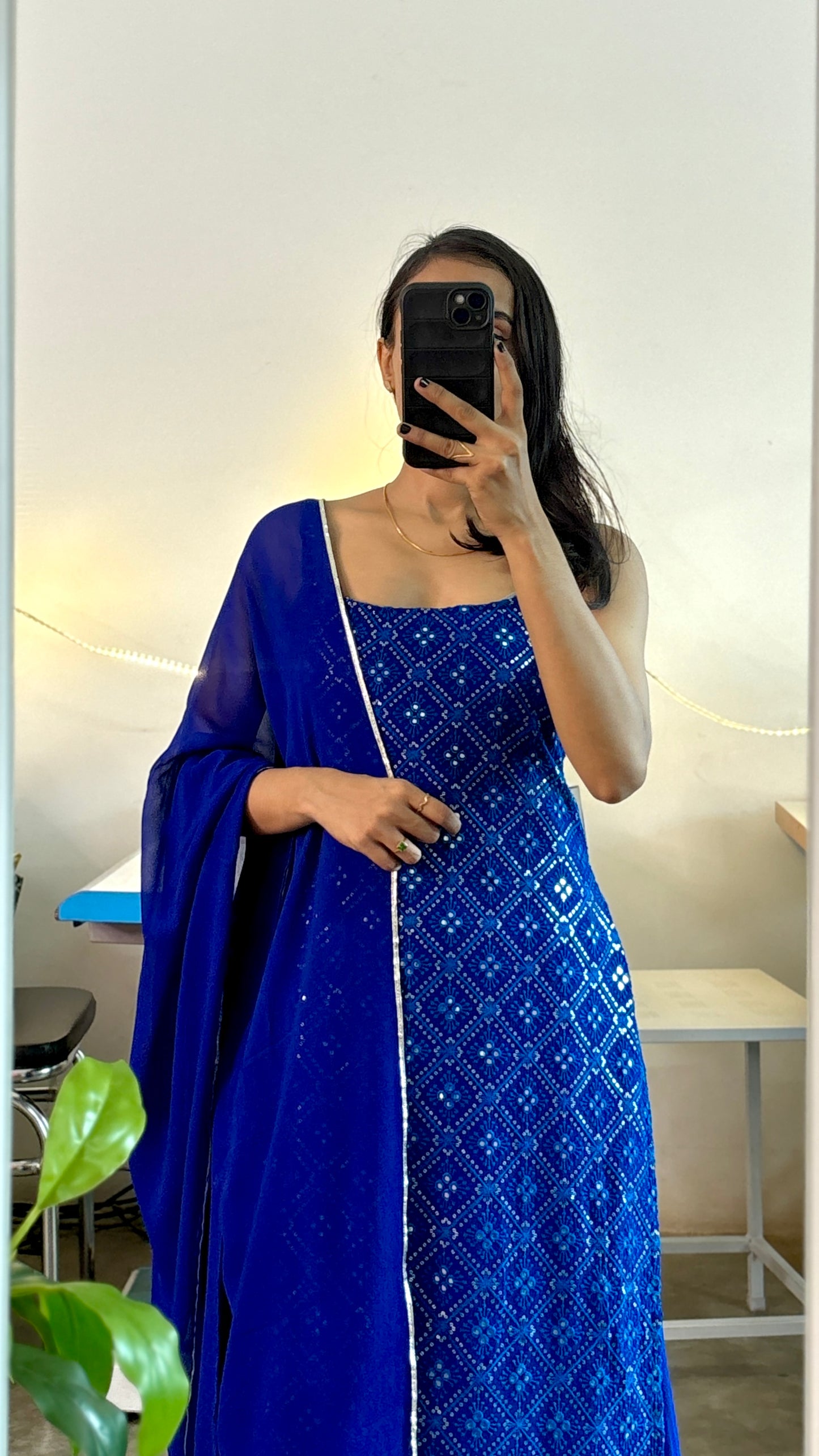 Royal blue embroidered palazzo suit set