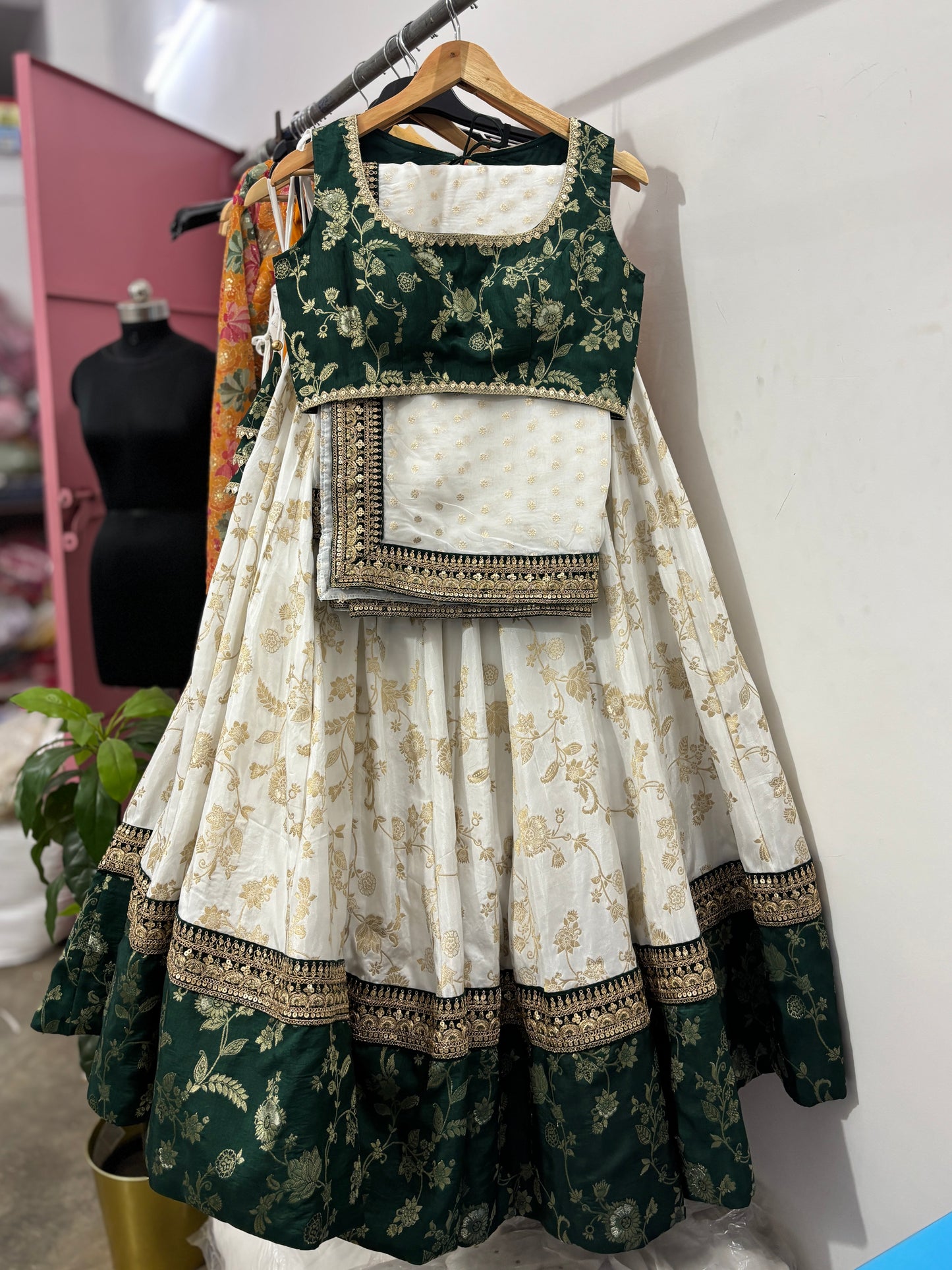 White-green silk lehenga set