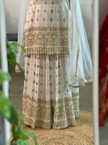 Ivory, embroidery and sequin work kurta palazzo set