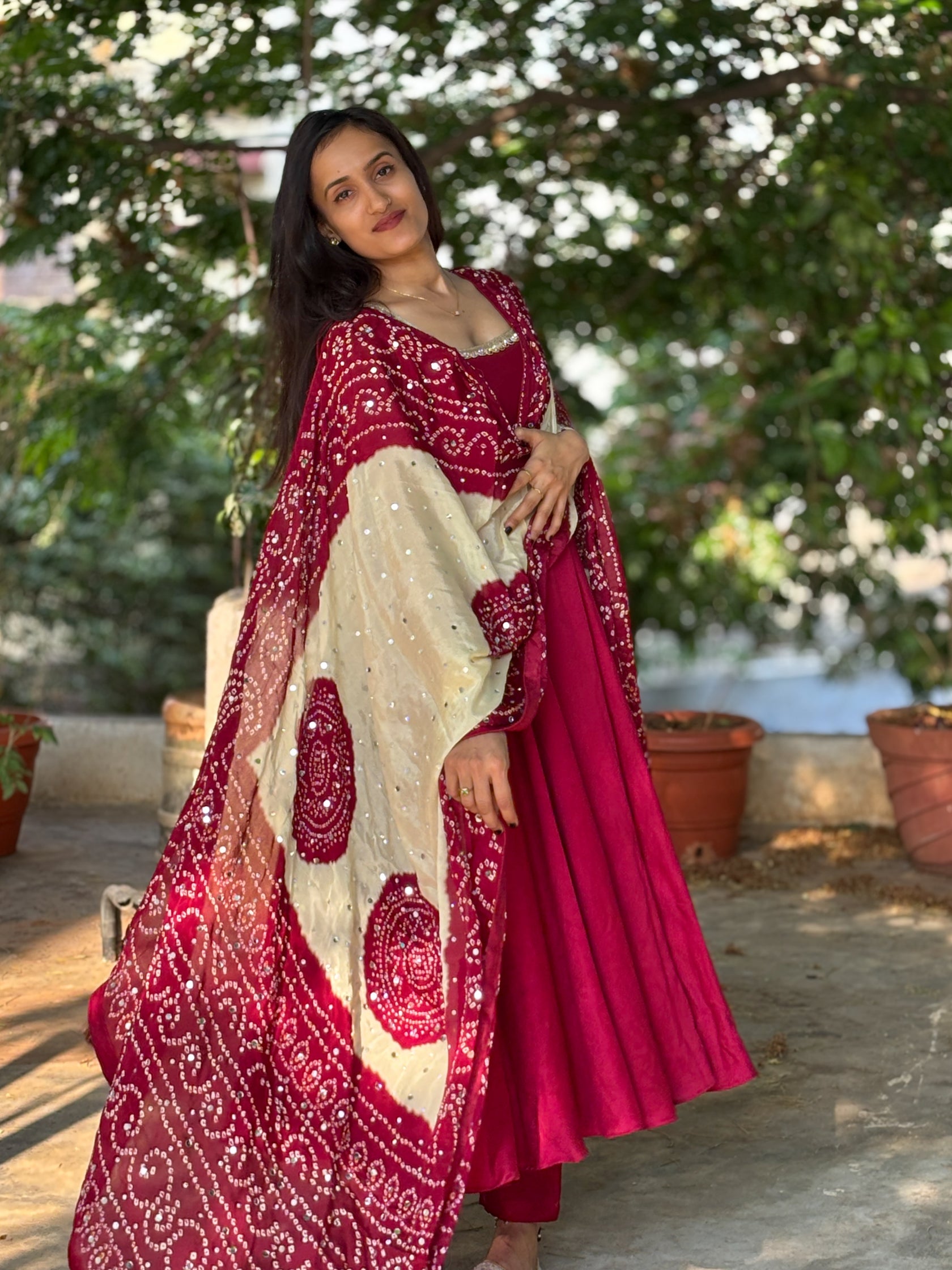 BANDHANI ANARKALI  PAIR WITH DUPATTA SET