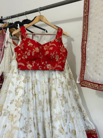 Red-white silk lehenga set