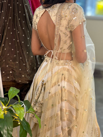 Ivory tissue-organza lehenga set