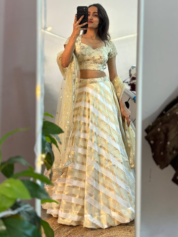 Ivory tissue-organza lehenga set