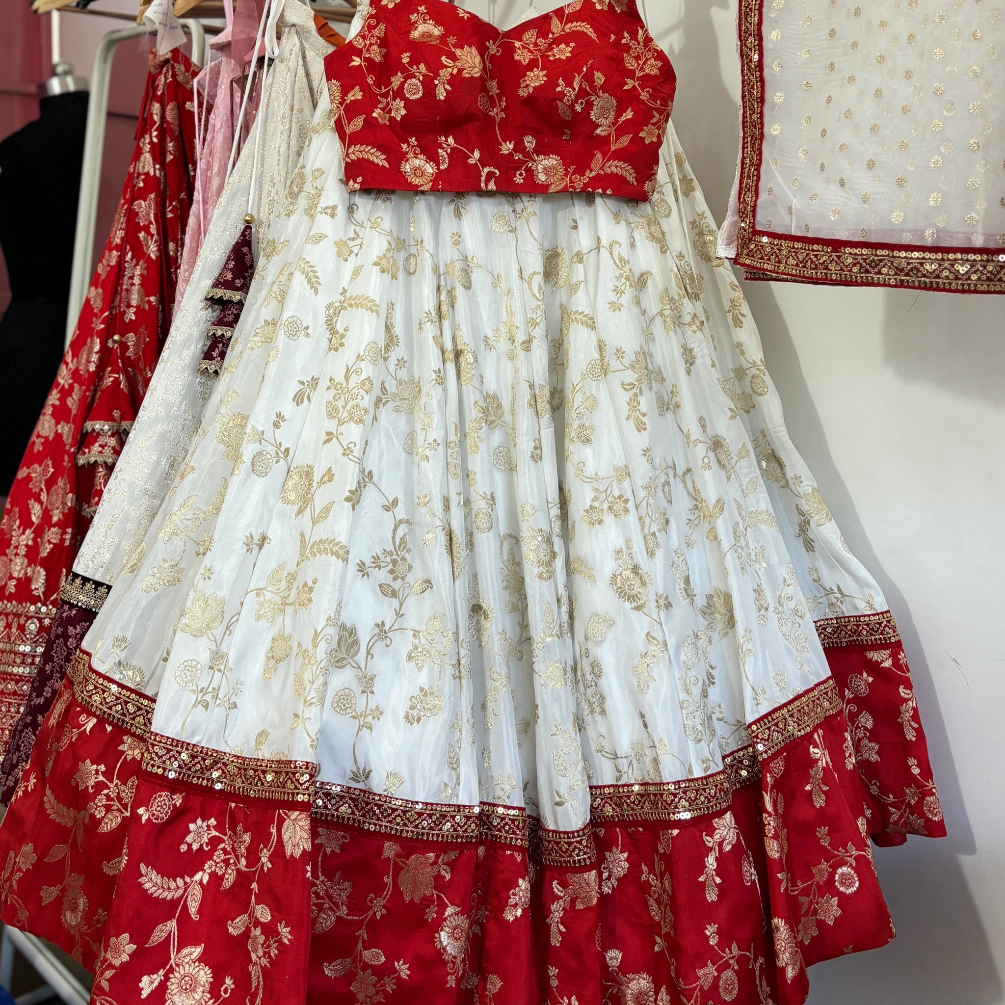 Red-white silk lehenga set