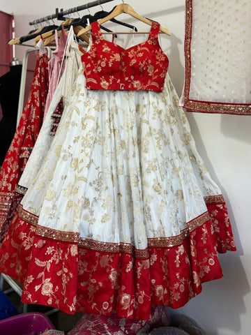 Red-white silk lehenga set