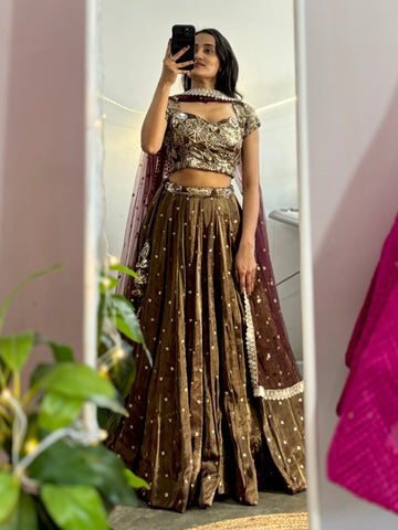 Golden olive tissue, Lehenga set