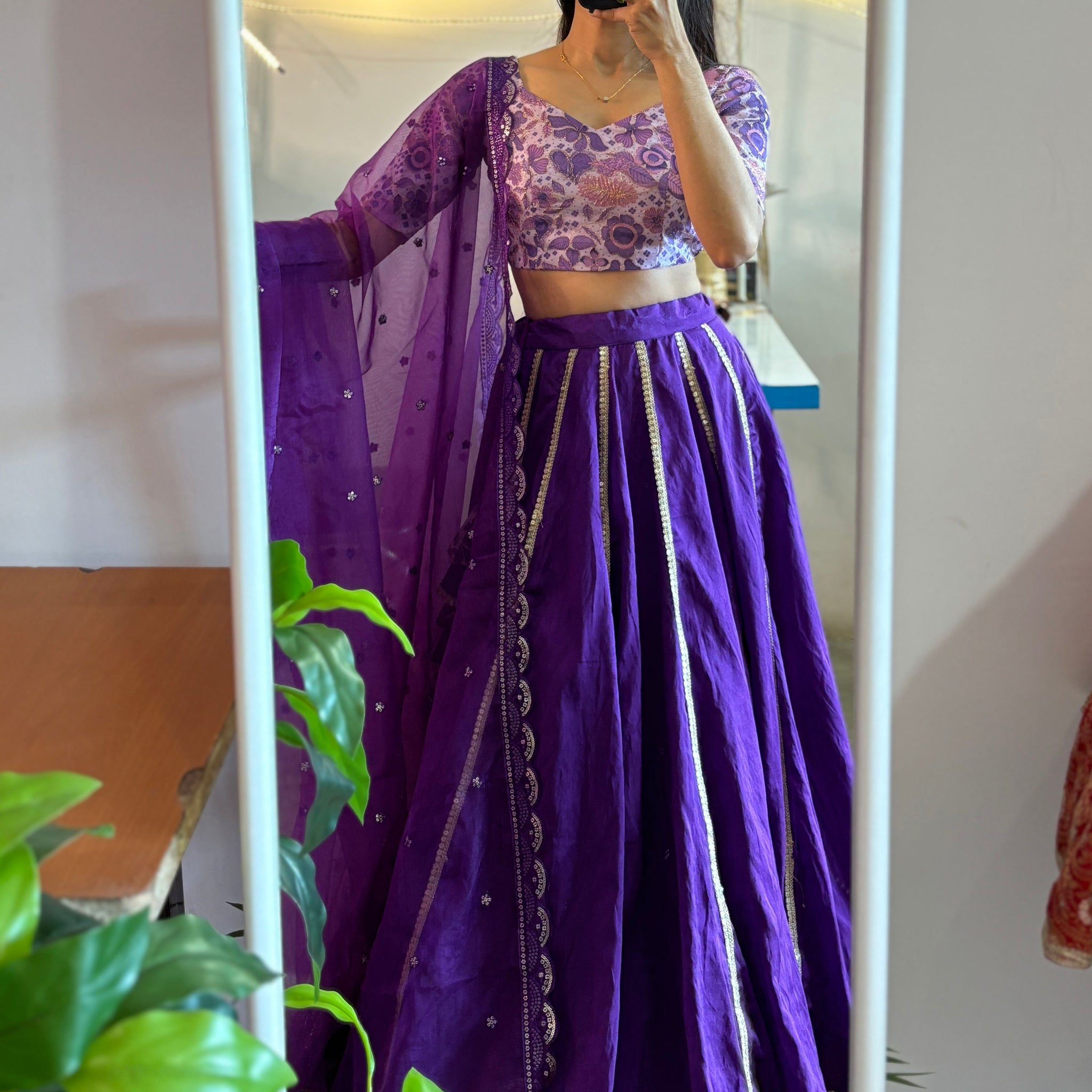 Purple chanderi lehenga set