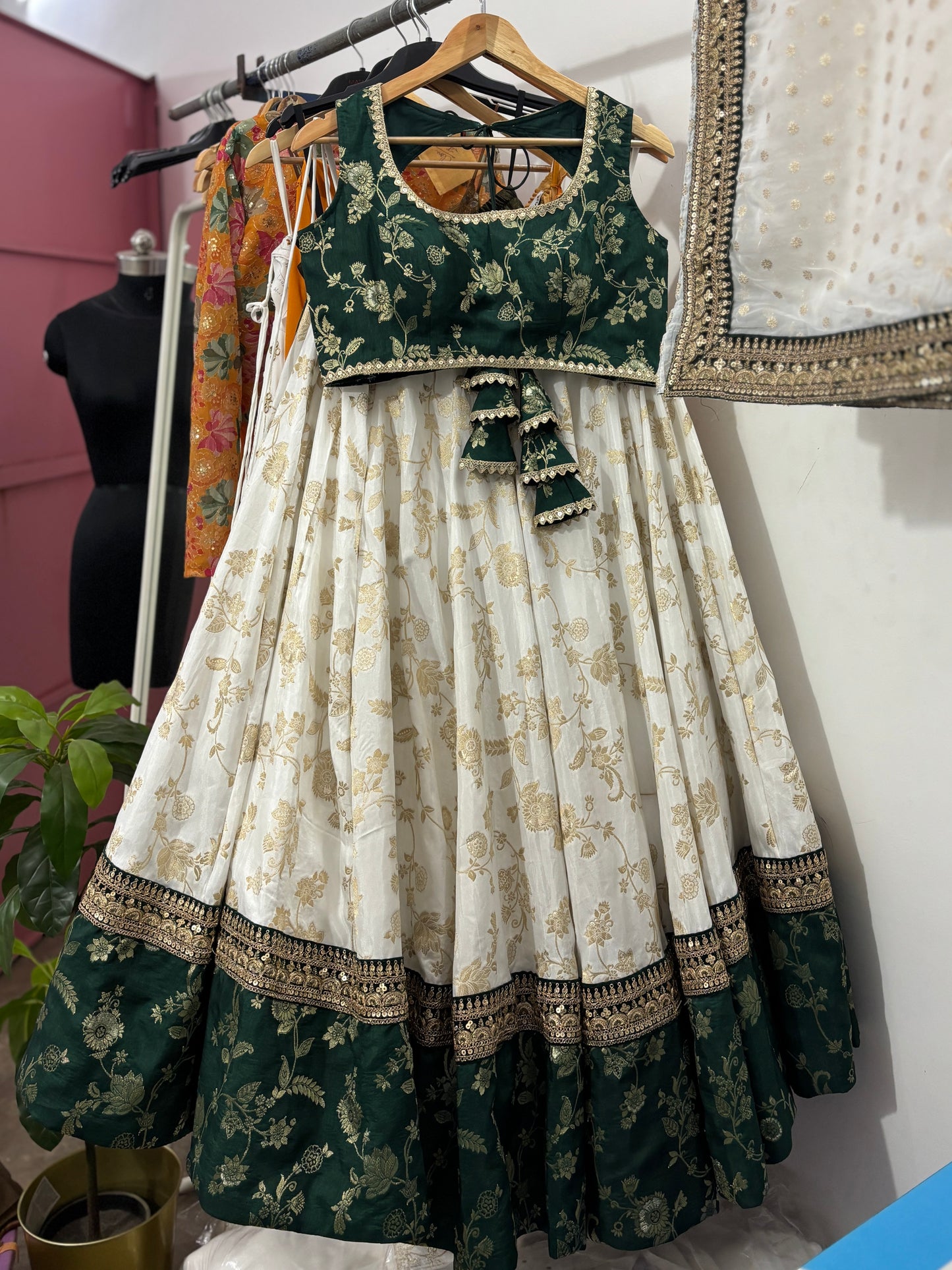 White-green silk lehenga set