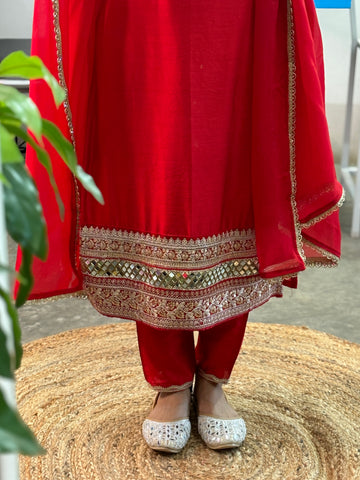 Red chanderi kurta suit set