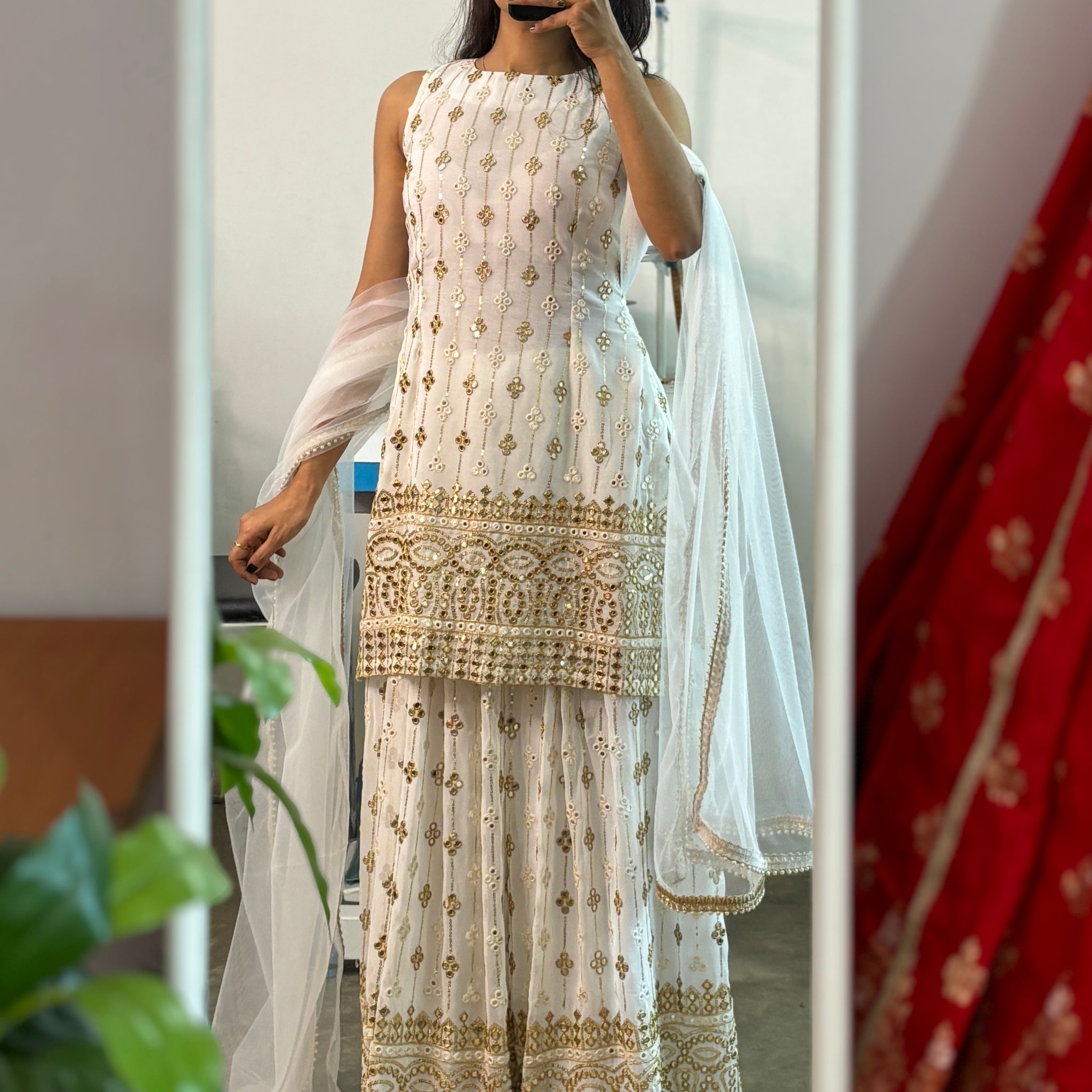 Ivory, embroidery and sequin work kurta palazzo set