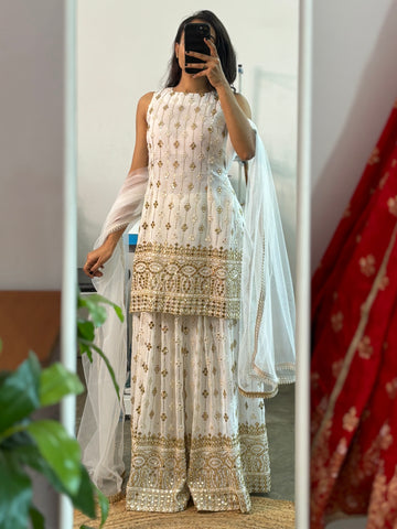 Ivory, embroidery and sequin work kurta palazzo set