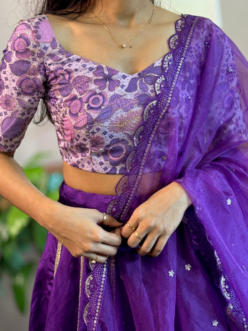 Purple chanderi lehenga set