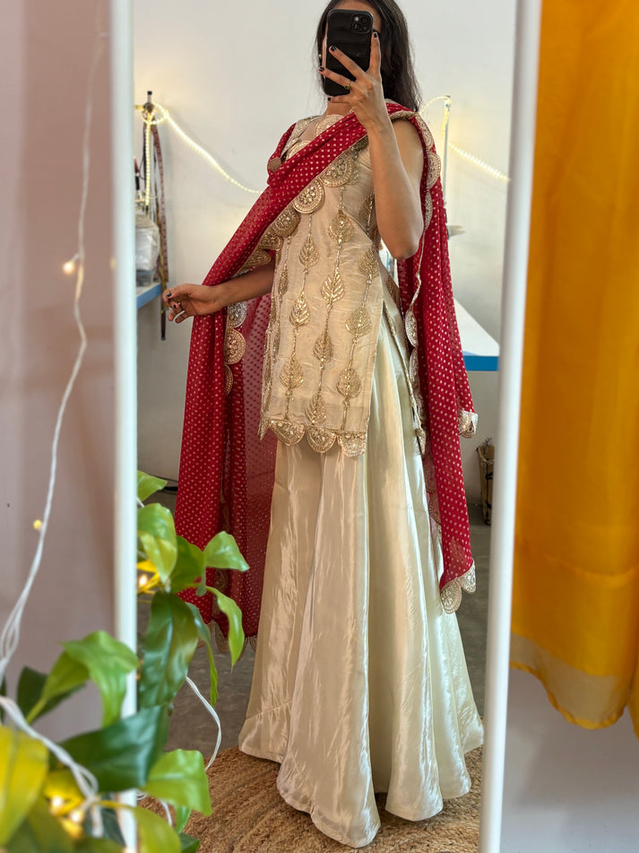 Red Kurti Plazzon  With  Duppatta