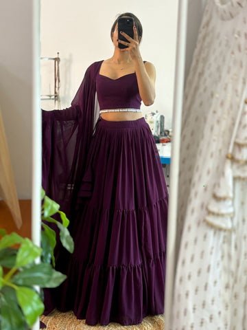 Plum georgette tiered Lehenga set