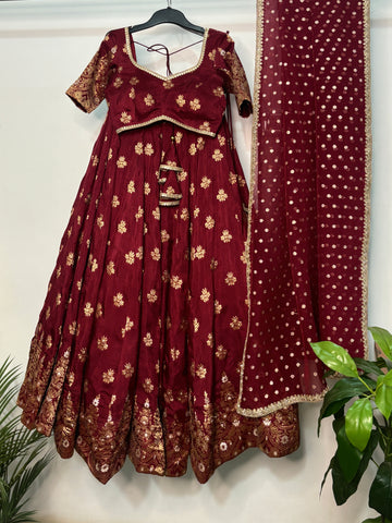 Maroon pure dola silk lehenga set