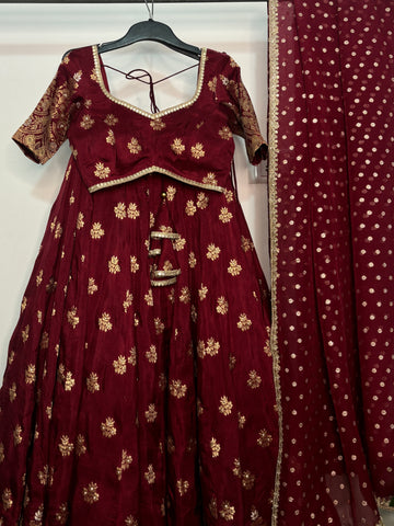 Maroon pure dola silk lehenga set