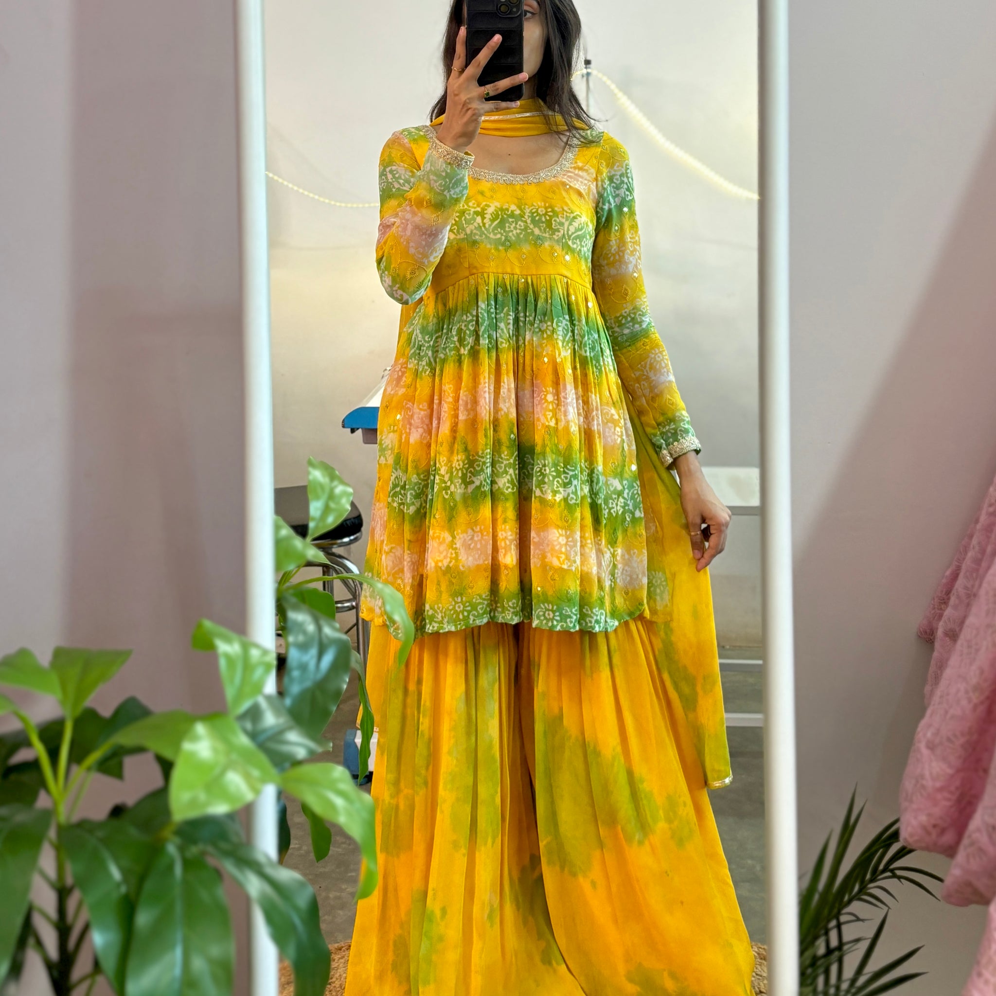 Yellow-green sharara suit set