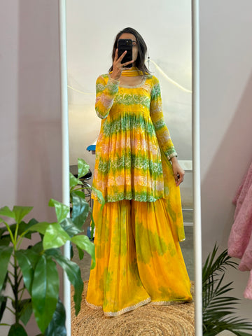 Yellow-green sharara suit set