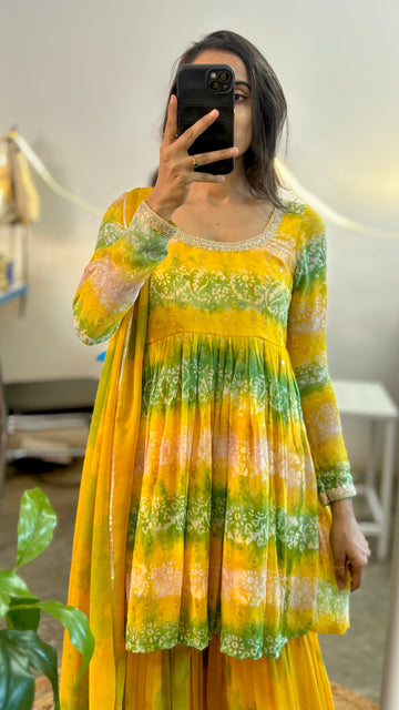 Yellow-green sharara suit set