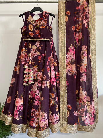 Wine floral georgette lehengas set