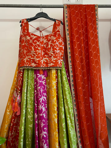 Multicolour silk lehenga set