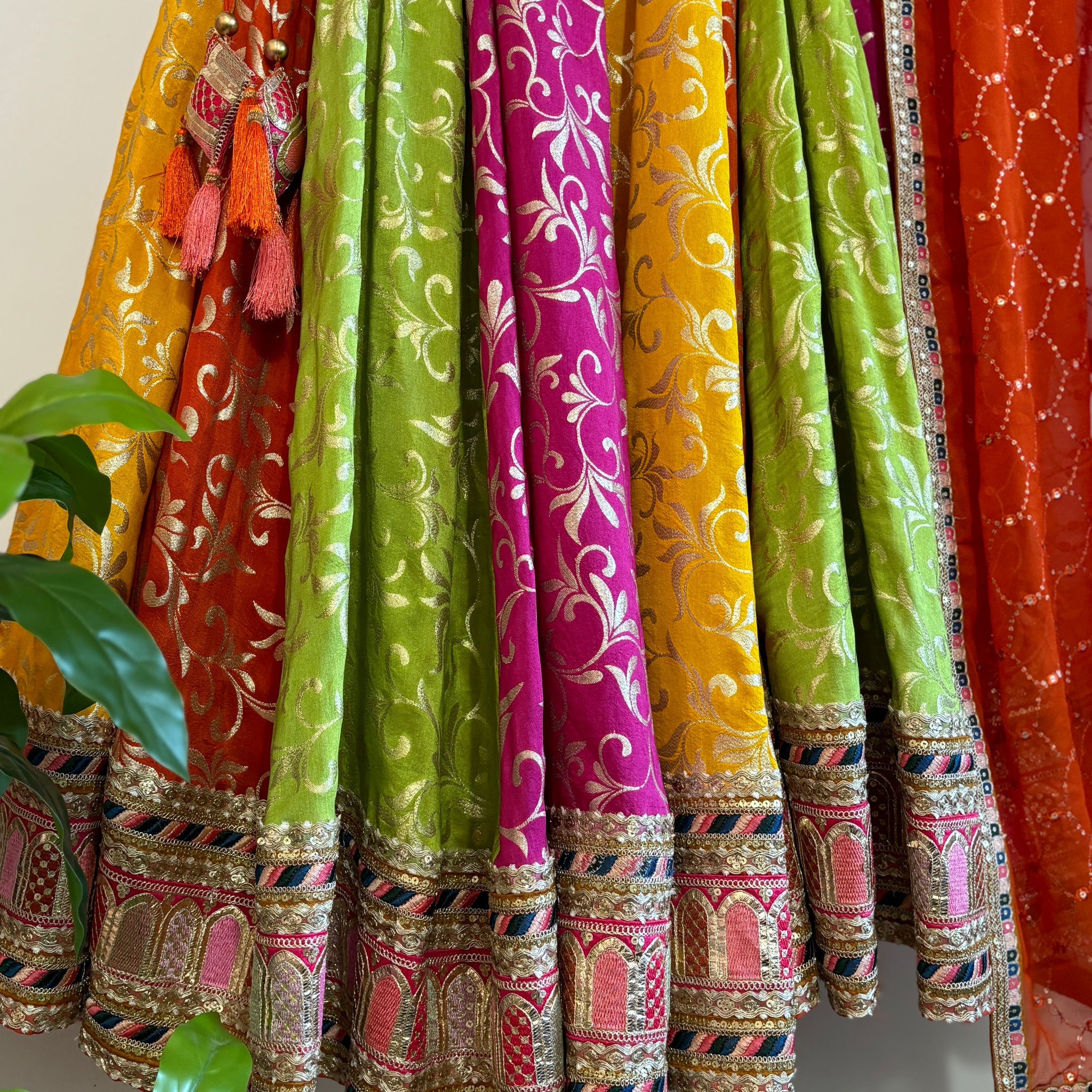 Multicolour silk lehenga set